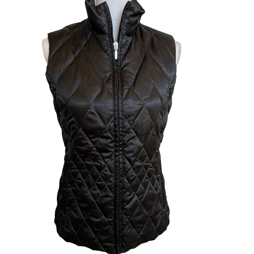 Lands End Goose Down Puffer Vest Women's Size 2-4 Black Quilted Full Zip Pockets